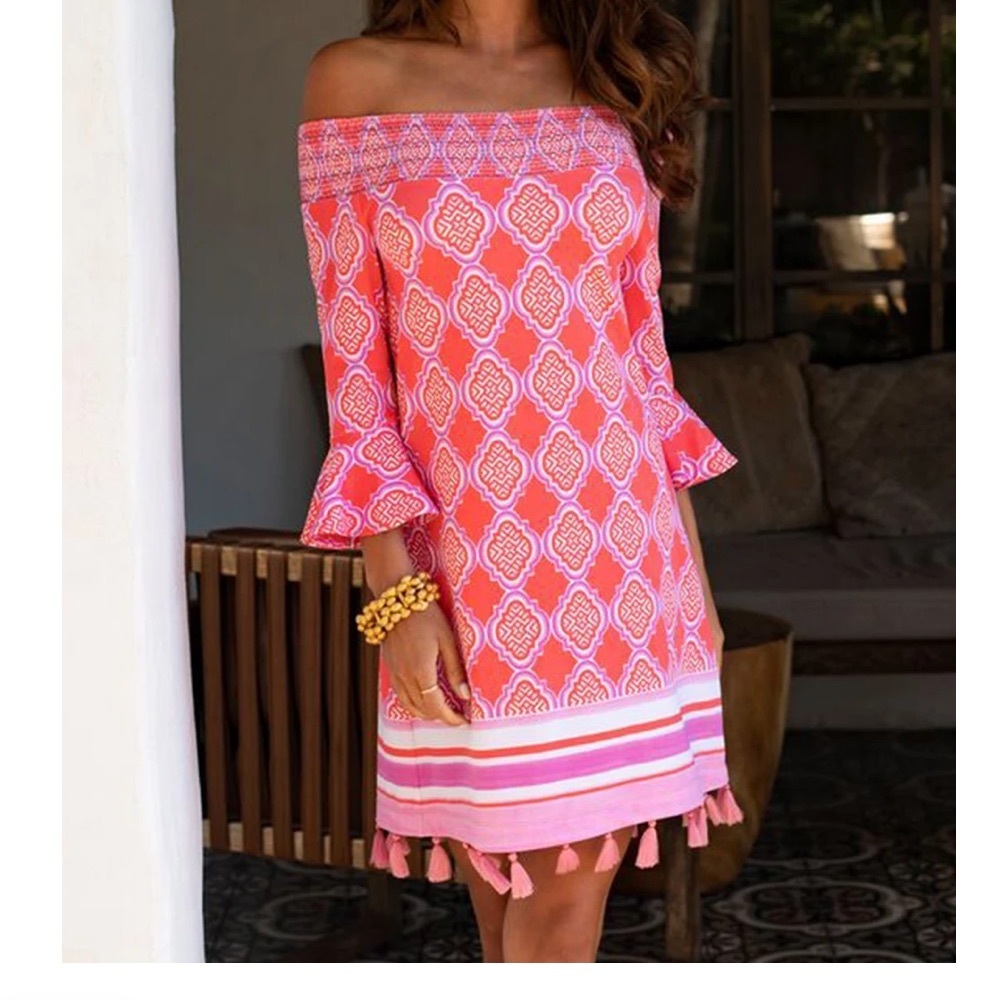COPY - Cabana Life Medium Off Shoulder Pink Print…